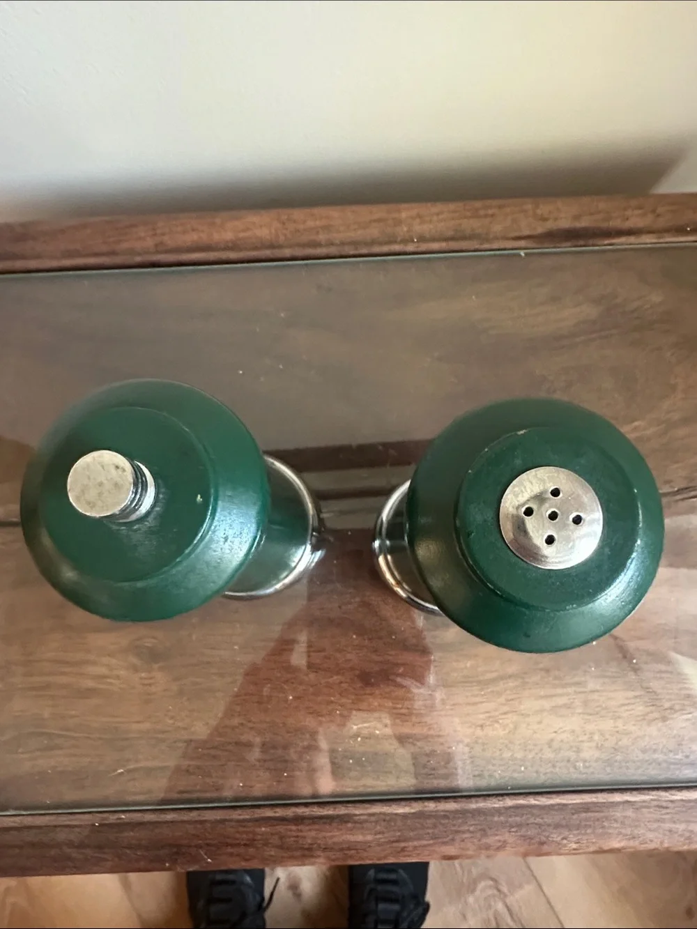 Vintage Olde Thompson Salt & Pepper Mill Grinder Set - Forest Green & Chrome USA